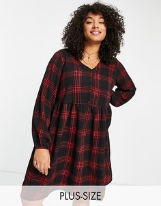 Свободное платье мини с пуговицами спереди черного цвета с узором New Look Curve-Черный цвет
