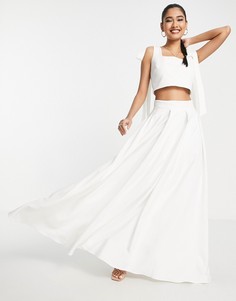 Свадебная юбка макси цвета слоновой кости с карманами от комплекта True Violet-Белый