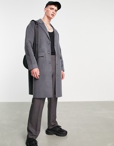 Темно-серое пальто свободного кроя из искусственной шерсти Topman-Серый