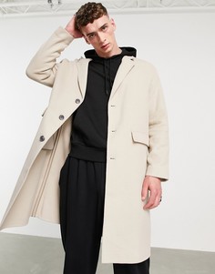 Светло-бежевое пальто свободного кроя из искусственной шерсти Topman-Светло-бежевый цвет