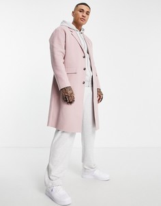 Розовое пальто свободного кроя из искусственной шерсти Topman-Розовый цвет