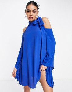 Свободное платье мини с завязками кобальтового синего цвета John Zack-Голубой
