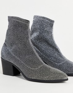 Серебристые ботинки челси на каблуке с острым носком ASOS DESIGN-Серебряный