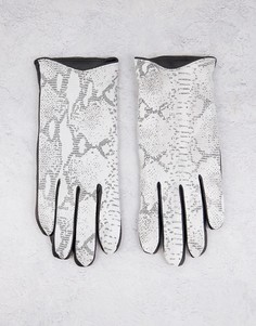 Серые перчатки из натуральной кожи со змеиным принтом Barneys Originals-Серый