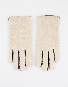 Бежевые перчатки из натуральной кожи и искусственного меха Barneys Originals-Светло-бежевый цвет