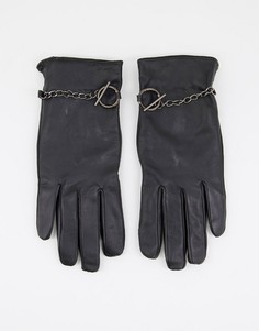 Черные перчатки из натуральной кожи с цепочкой Barneys Originals-Черный