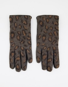 Серые перчатки из натуральной кожи с леопардовым принтом Barneys Originals-Серый