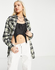 Лаймовая oversized-рубашка в клетку с начесом от комплекта Topshop-Зеленый цвет