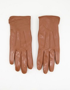 Светло-коричневые кожаные перчатки с отделкой для управления сенсорными гаджетами Barneys Originals-Коричневый цвет