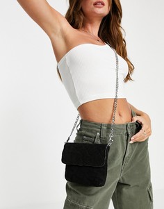 Черная сумка из замши через плечо с цепочкой Urbancode-Черный цвет