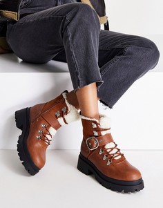 Светло-коричневые ботинки для широкой стопы со шнуровкой и подкладкой из искусственной овчины ASOS DESIGN Applaud-Коричневый цвет
