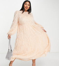 Розовое ярусное платье миди с пушистой фактурой ASOS DESIGN Curve-Розовый цвет