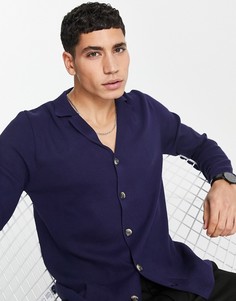 Трикотажная темно-синяя рубашка с длинными рукавами и отложным воротником Bolongaro Trevor-Темно-синий