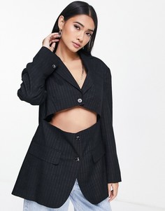 Черный мягкий блейзер в тонкую полоску Topshop-Черный цвет