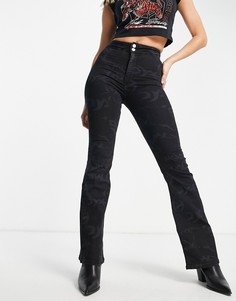 Расклешенные эластичные джинсы выбеленного черного цвета с принтом татуировок Topshop-Черный цвет