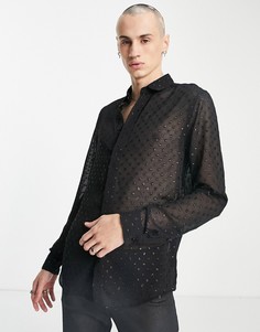 Черная фактурная рубашка классического кроя с эффектом металлик ASOS DESIGN-Черный цвет