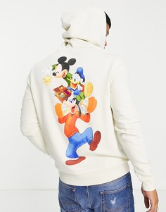 Худи цвета экрю с новогодним принтом в виде Микки Мауса ASOS DESIGN-Светло-бежевый цвет