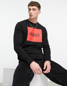 Черный свитшот с круглым вырезом и красным логотипом Hugo Duragol
