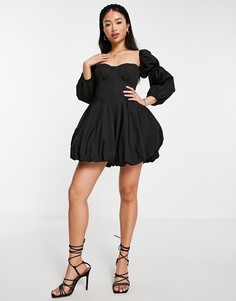 Черное корсетное платье мини с объемными рукавами и пышной юбкой In The Style x Lorna Luxe-Черный