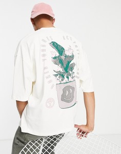 Oversized-футболка цвета экрю с принтом горящего растения на спине Crooked Tongues-Светло-бежевый цвет