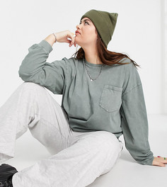 Зеленый выбеленный топ в стиле oversized с карманом ASOS DESIGN Curve-Зеленый цвет