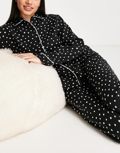 Черный пижамный комплект из рубашки и брюк с принтом в горошек Monki-Черный цвет