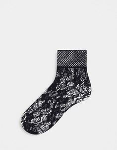 Черные сетчатые носки с цветочным узором Pretty Polly-Черный цвет