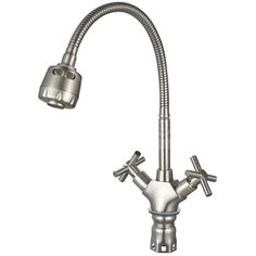 Смеситель для кухни, РМС, с кран-буксой, гибкий излив, нержавеющая сталь, SUS124-279F