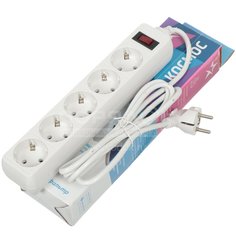 Сетевой фильтр 5 гнезд, 5 м, ПВС, 3 х 0.75, с заземлением, 10 А, белый, Космос, FKsm5m-5g(W)