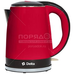 Чайник электрический Delta, DL-1370, красно-черный, 1.8 л, 2200 Вт, скрытый нагревательный элемент, пластик Дельта