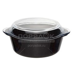 Форма для выпечки стекло, 26.6х26.6х22.2 см, 2.1 л, круглая, с крышкой, черная, Borcam, 59003NS