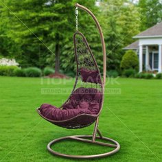 Качели садовые Кокон Y9-161 I.K темно-коричневый ротанг с баклажановой подушкой