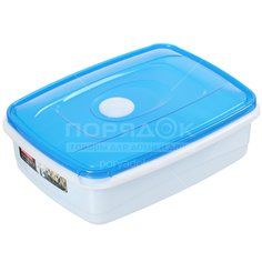 Контейнер пищевой пластик, 1.3 л, голубой, прямоугольный, Plast team, Micro Top Box, PT1544ГПР-12РN