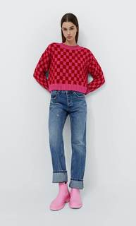 Stradivarius Жаккардовый Свитер В Клетку Цвет Фуксии Xs