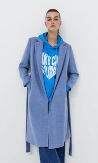 Stradivarius Удлиненное Пальто С Поясом Небесно-Голубой Xl