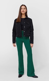 Stradivarius Однотонные Трикотажные Брюки Клеш Зеленый L