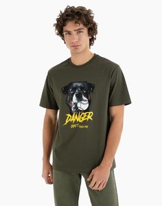 Хаки футболка с принтом Danger Gloria Jeans