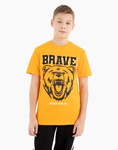 Горчичная футболка с медведем для мальчика Gloria Jeans