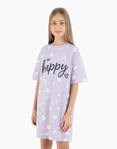 Фиолетовая ночная сорочка oversize с принтом Be happy Gloria Jeans