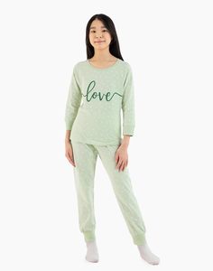 Зелёная пижама с принтом Love для девочки Gloria Jeans