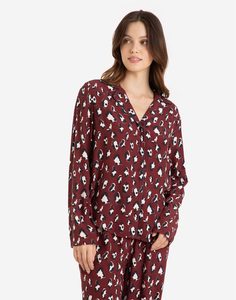 Бордовая пижамная рубашка с леопардовым принтом Gloria Jeans