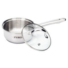 Ковши из нержавеющей стали ковш PYREX Master 0,9л 14см нерж.сталь стекл.крышка индукция