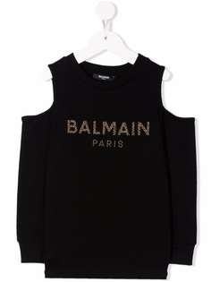 Balmain Kids джемпер с открытыми плечами и логотипом