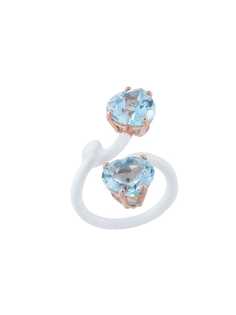 Bea Bongiasca золотое кольцо Double Heart Vine Tendril с эмалью и голубым топазом