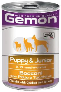 Влажный корм Gemon Dog для щенков, кусочки курицы с индейкой, 415гр