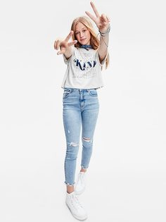 Джинсы Super Skinny с высокой посадкой и потертостями c добавлением стретча GAP