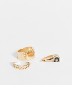 Набор из 3 золотистых колец разной формы с кольцом в виде цепочки и кольцами-печатками ASOS DESIGN-Золотистый