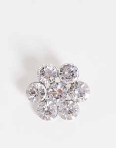 Серебристая брошь в форме цветка, украшенная кристаллами ASOS DESIGN-Серебряный