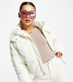 Стеганый пуховик с отделкой стразами цвета экрю ASOS DESIGN-Белый