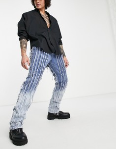 Голубые прямые джинсы с выцветшим эффектом и необработанными вставками Jaded London-Голубой